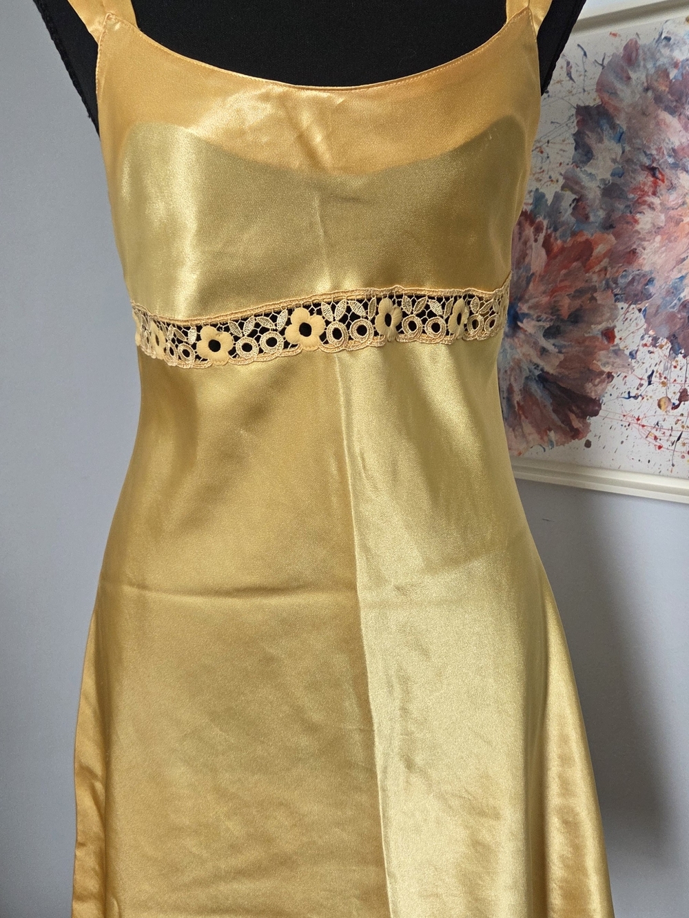 Yellow Slip Dress with Lace Waist